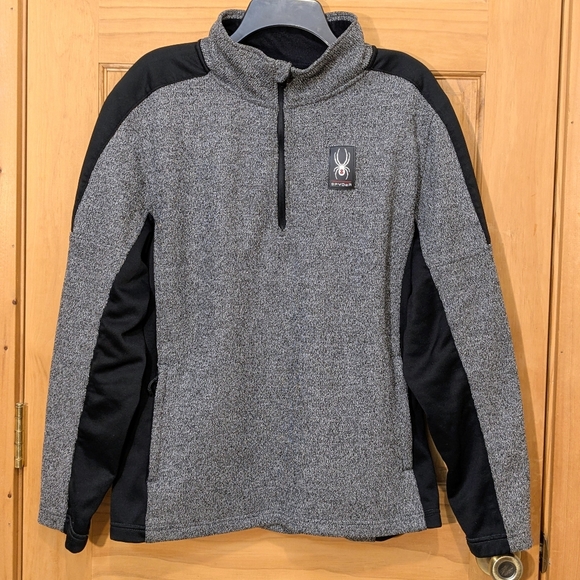 Spyder Other - SPYDER 1/4 Zip Mendoza Pullover Heather Grey Black Fleece Sweater Mens LG Winter